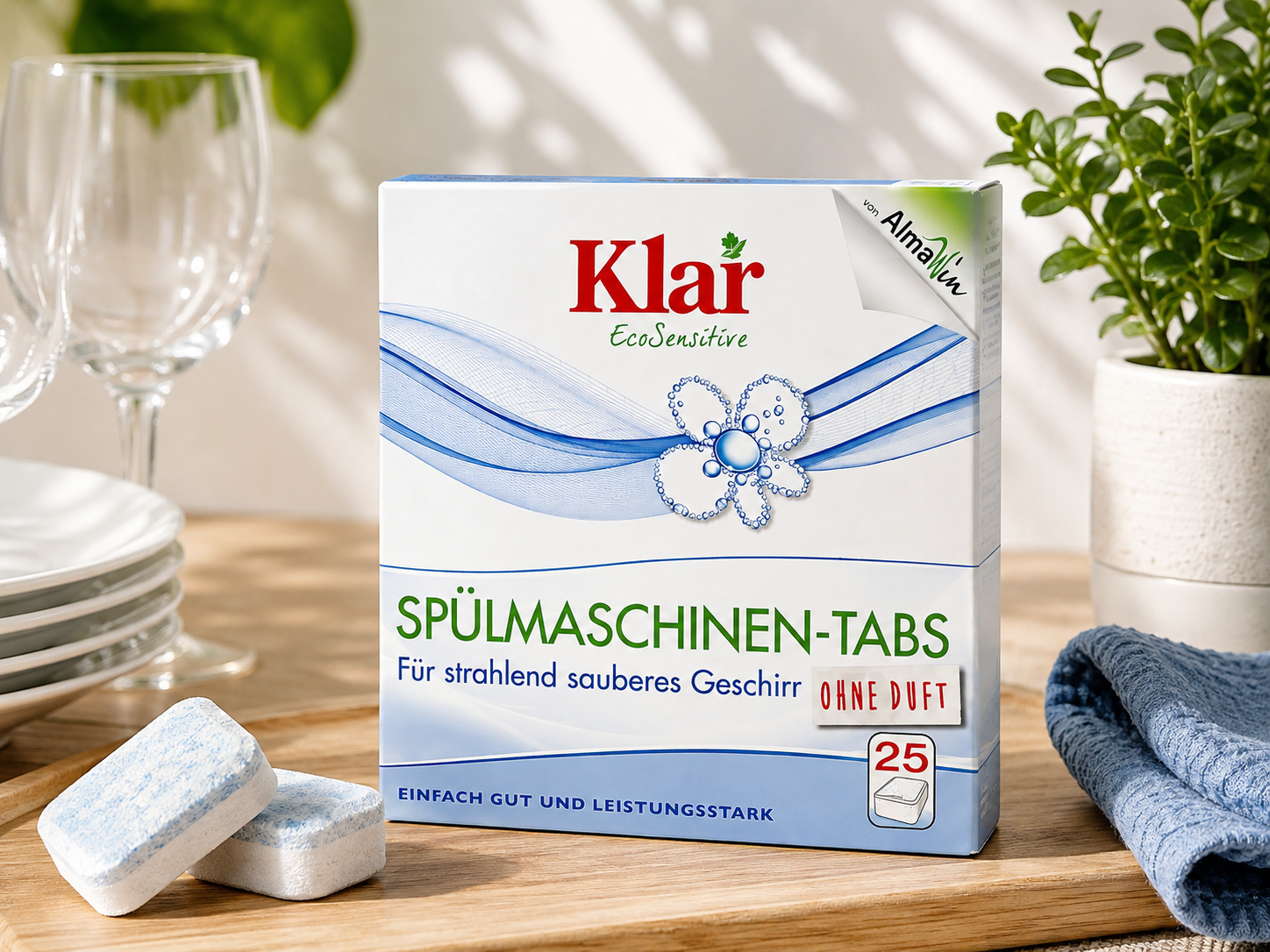 TABLETY DO MYČKY bez fosfátů, chlóru a vůně, s ekologický certifikát ECOCERT, 25 x 20 g, eshop.celiakarna.cz